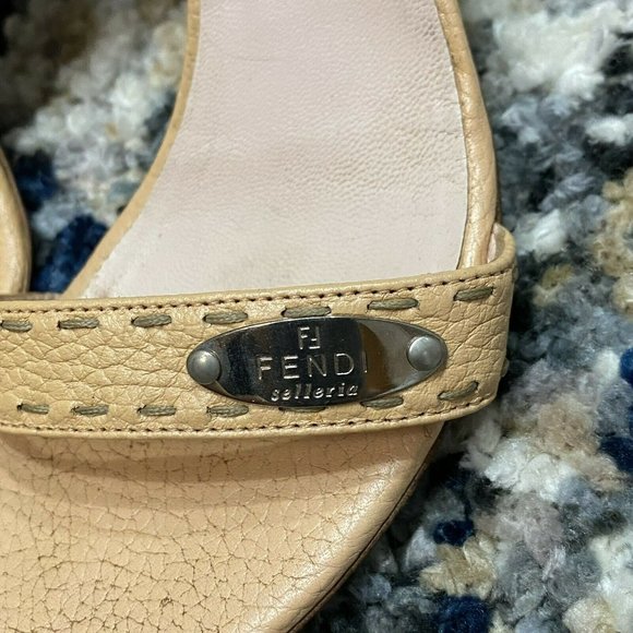 Fendi Women’s Size 38 1/2 US 8.5 Beige Tan Leather Stiletto Sandals Heels Strap - Picture 9 of 12